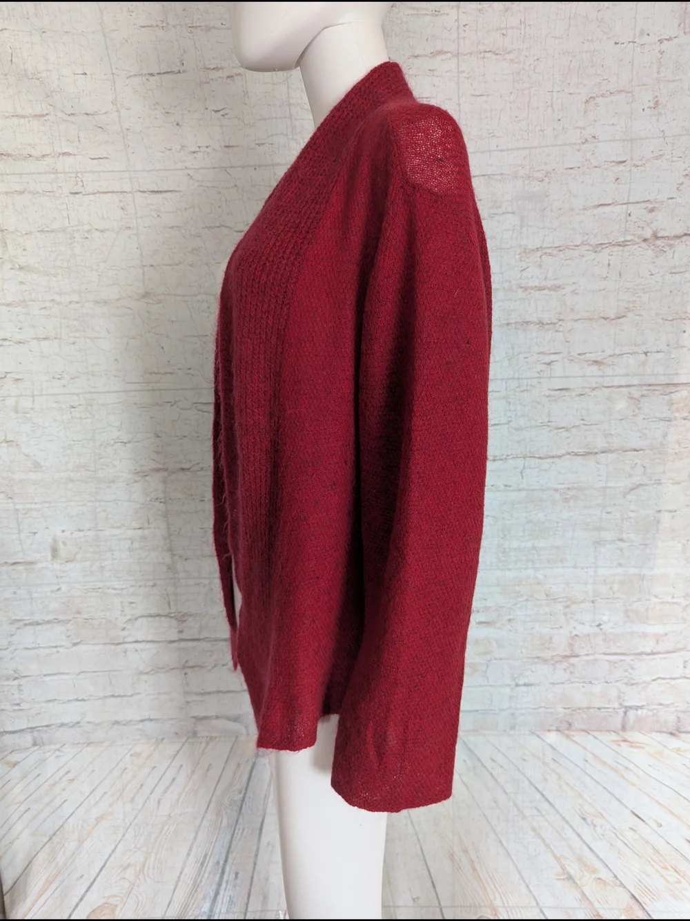Eileen Fisher Open-Front Red Knit Cardigan